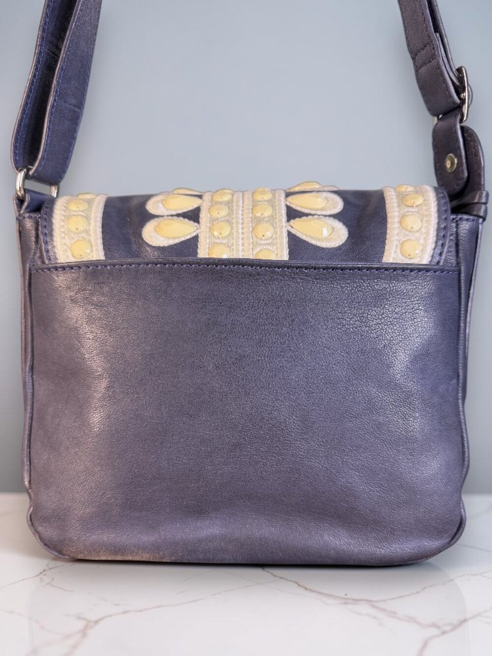 Brighton Masterpiece "Crown Jewel" Navy Leather Shoulder Crossbody Bag -Like New - Picture 6 of 15